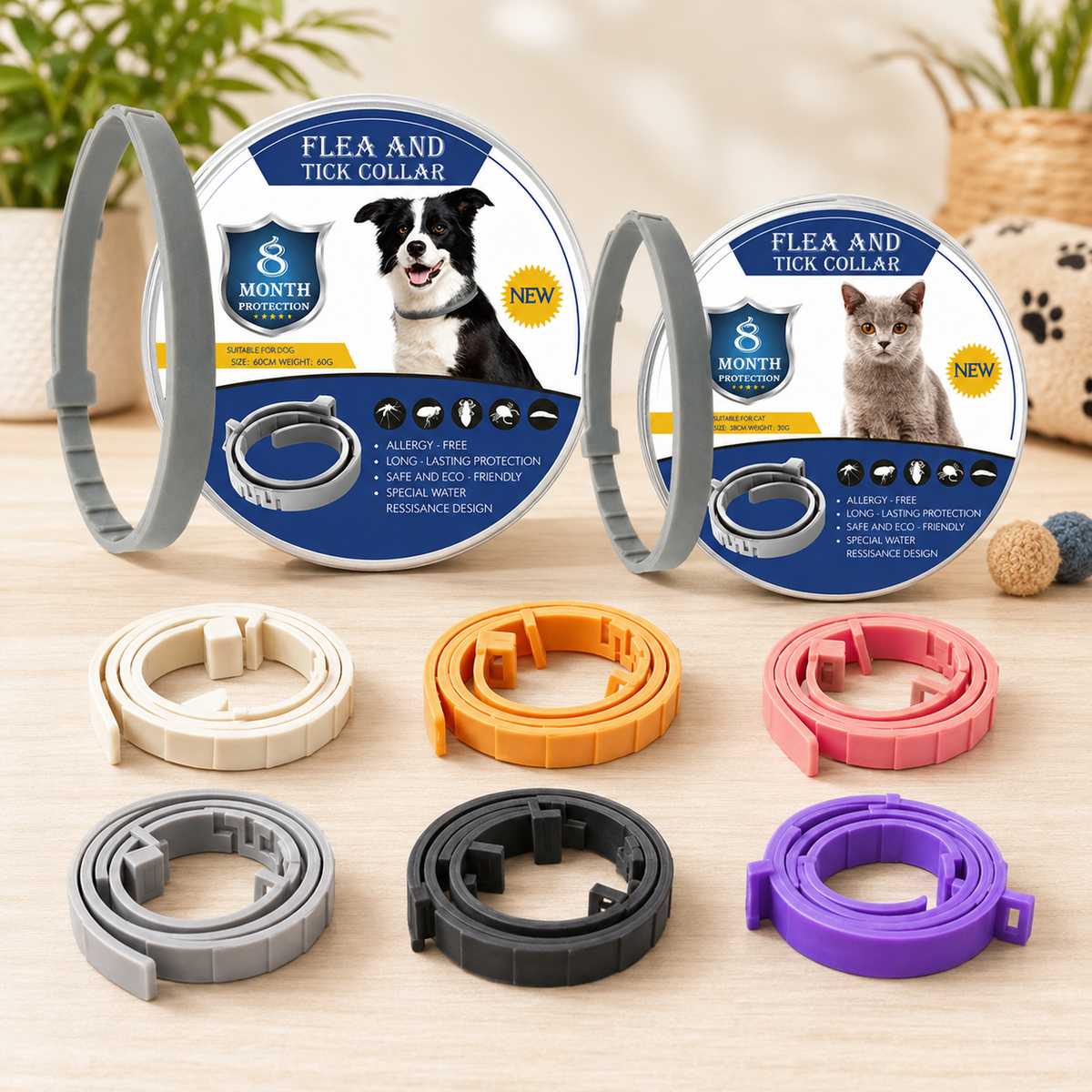 Adjustable Comfort Collar for Flea and Tick Protection in Dogs and Cats