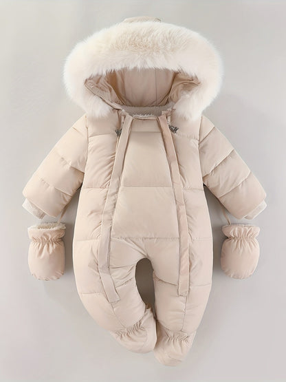 Hooded Infant Snowsuit with Quilted Insulation and Faux Fur Trim for Cold Weather Outdoor Adventures Baby Winter Bunting