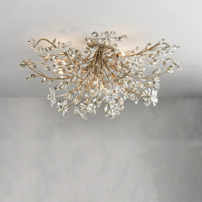 Crystal Flower Ceiling Light Fixture 27.5 inch Flush Mount Iron Frame Handcrafted Floral Design Ambient Lighting for Living Room Bedroom