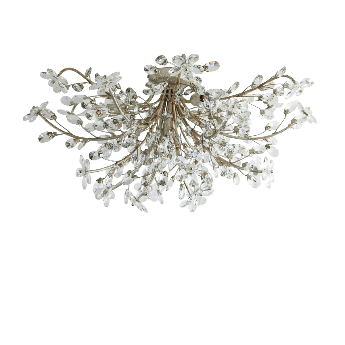 Crystal Flower Ceiling Light Fixture 27.5 inch Flush Mount Iron Frame Handcrafted Floral Design Ambient Lighting for Living Room Bedroom
