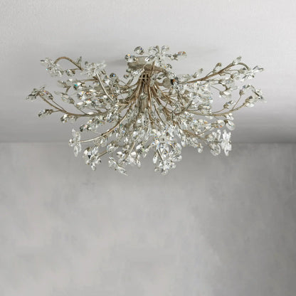 Crystal Flower Ceiling Light Fixture 27.5 inch Flush Mount Iron Frame Handcrafted Floral Design Ambient Lighting for Living Room Bedroom