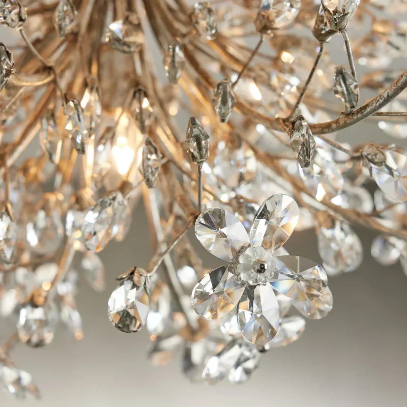 Crystal Flower Ceiling Light Fixture 27.5 inch Flush Mount Iron Frame Handcrafted Floral Design Ambient Lighting for Living Room Bedroom
