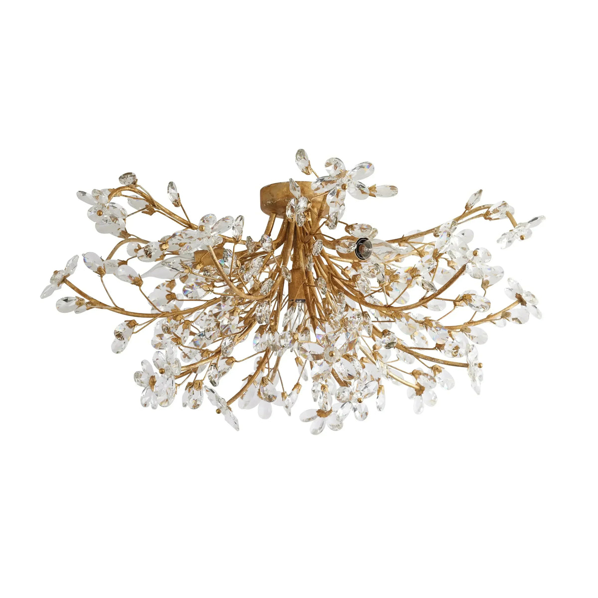 Crystal Flower Ceiling Light Fixture 27.5 inch Flush Mount Iron Frame Handcrafted Floral Design Ambient Lighting for Living Room Bedroom