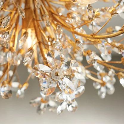 Crystal Flower Ceiling Light Fixture 27.5 inch Flush Mount Iron Frame Handcrafted Floral Design Ambient Lighting for Living Room Bedroom