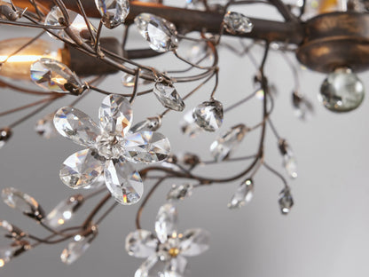 Crystal Branch Chandelier 8-10 Light Linear Fixture for Dining Room Gold Silver Bronze Finish