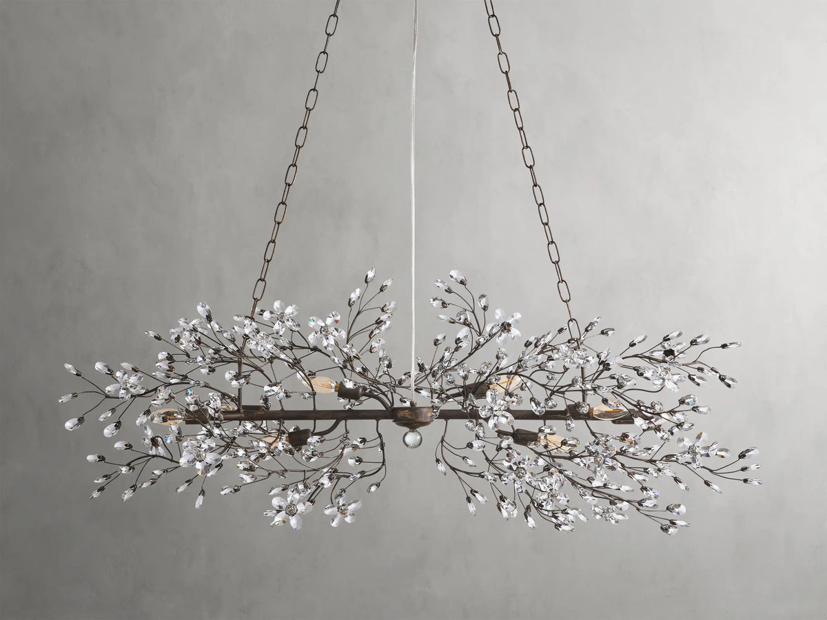Crystal Branch Chandelier 8-10 Light Linear Fixture for Dining Room Gold Silver Bronze Finish