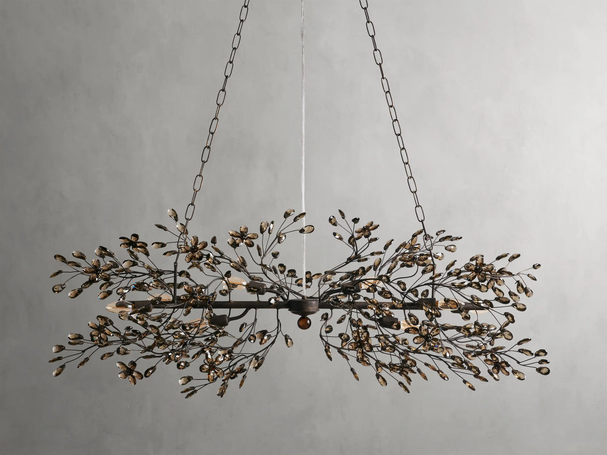 Crystal Branch Chandelier 8-10 Light Linear Fixture for Dining Room Gold Silver Bronze Finish