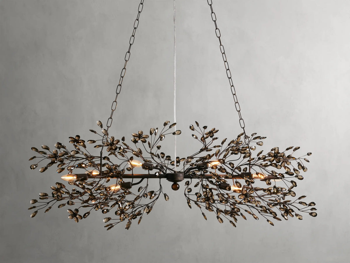 Crystal Branch Chandelier 8-10 Light Linear Fixture for Dining Room Gold Silver Bronze Finish