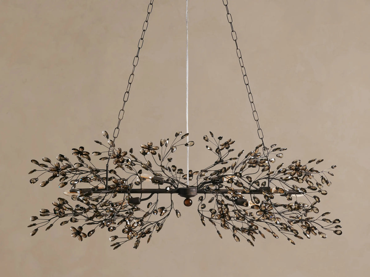 Crystal Branch Chandelier 8-10 Light Linear Fixture for Dining Room Gold Silver Bronze Finish