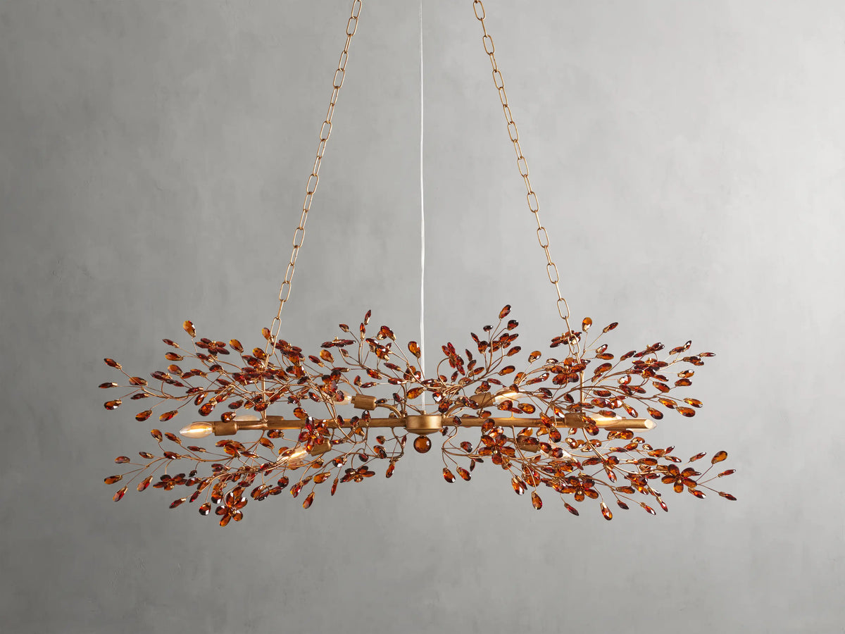 Crystal Branch Chandelier 8-10 Light Linear Fixture for Dining Room Gold Silver Bronze Finish