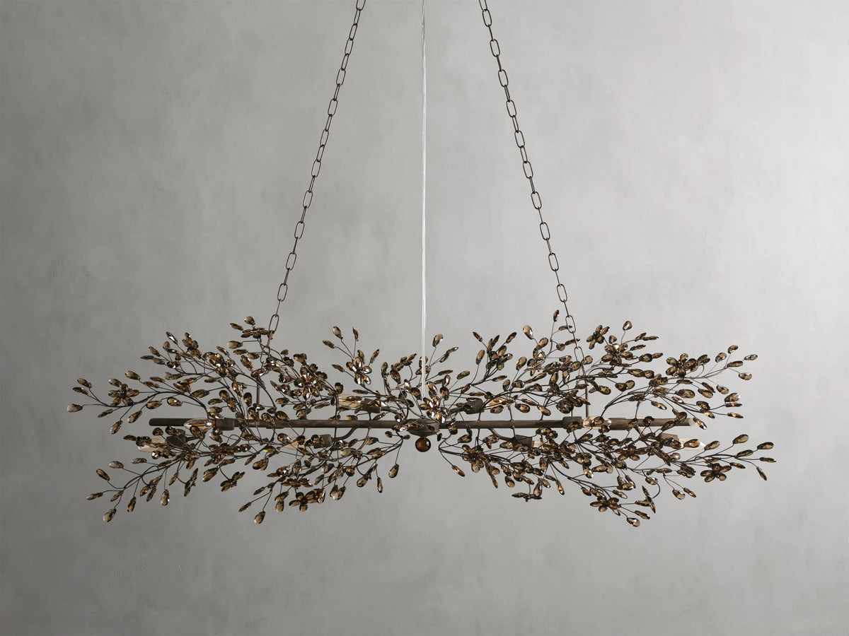 Crystal Branch Chandelier 8-10 Light Linear Fixture for Dining Room Gold Silver Bronze Finish