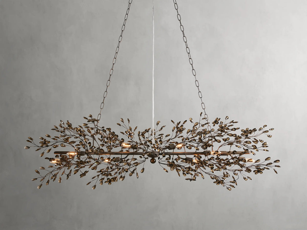 Crystal Branch Chandelier 8-10 Light Linear Fixture for Dining Room Gold Silver Bronze Finish