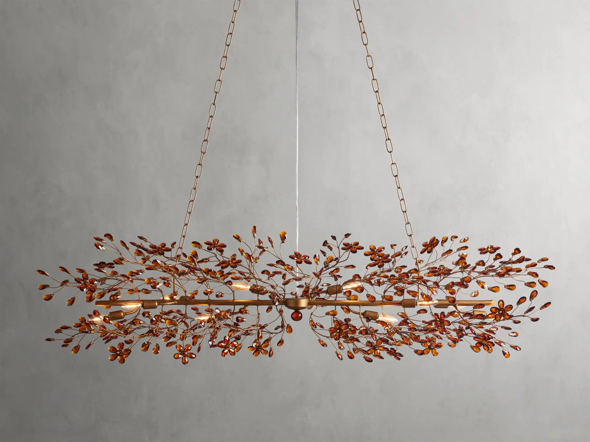 Crystal Branch Chandelier 8-10 Light Linear Fixture for Dining Room Gold Silver Bronze Finish