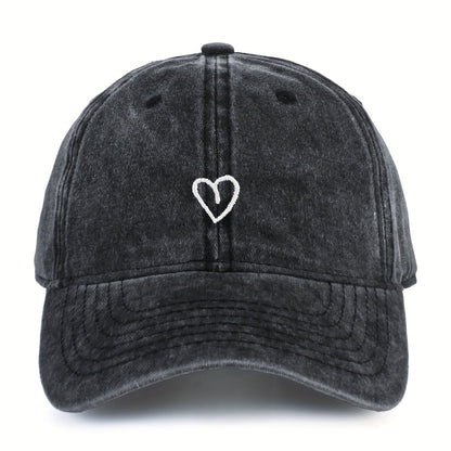 Adjustable Cotton Baseball Cap with Embroidered Heart Detail for Women – Breathable Summer Hat