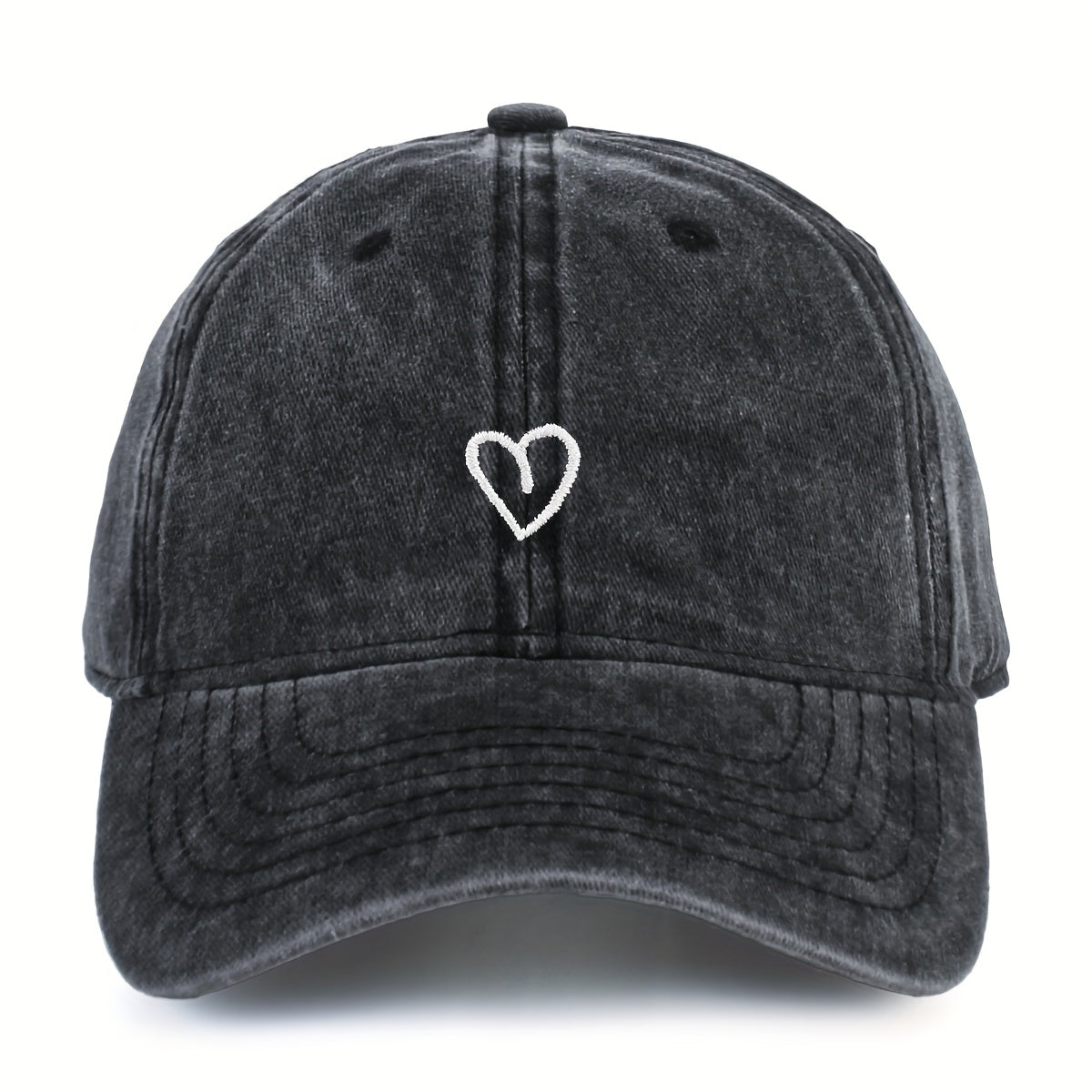 Embroidered Heart Baseball Cap for Women Adjustable Vintage Washed Cotton Dad Hat Summer