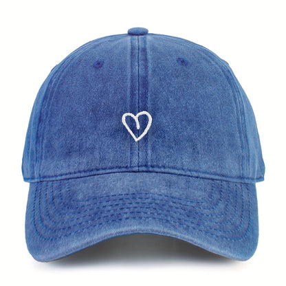 Embroidered Heart Baseball Cap for Women Adjustable Vintage Washed Cotton Dad Hat Summer