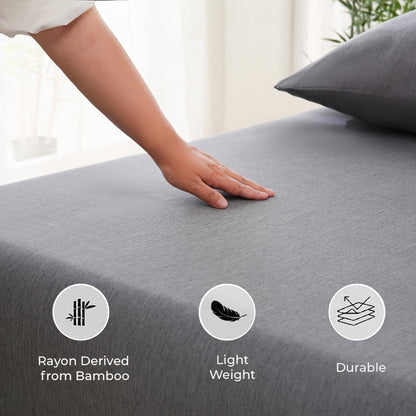 Bamboo Fiber Fitted Sheet Deep Pocket Breathable Cooling Bed Sheet Moisture Wicking Soft Bedding for Summer Twin Full Queen King Cal King
