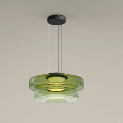 Tiered Glass Hanging Fixture 18 in Amber with Integrated LED for Island Kitchens Dining Areas Living Spaces Modern Minimalist Bauhaus-Inspir