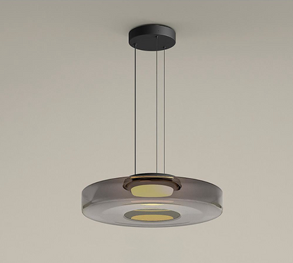 Tiered Glass Hanging Fixture 12 in Amber for Dining Tables Kitchen Islands Contemporary Statement Overhead Illumination