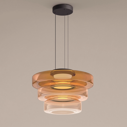 Geometric Tiered Glass Overhead Fixture 12W LED Ambient Lighting Dining Kitchen Island Adjustable Suspension Cord Architectural Style