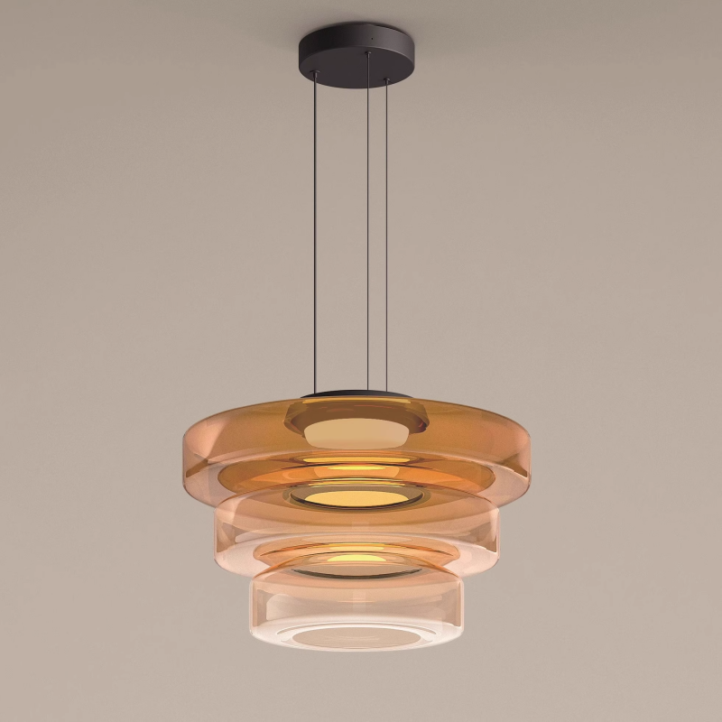 Layered Glass Dome Hanging Lamp 18 in Smoky Gray LED for Kitchen Island Dining Room Ceiling Fixture Adjustable Cord Modern Minimalist Style