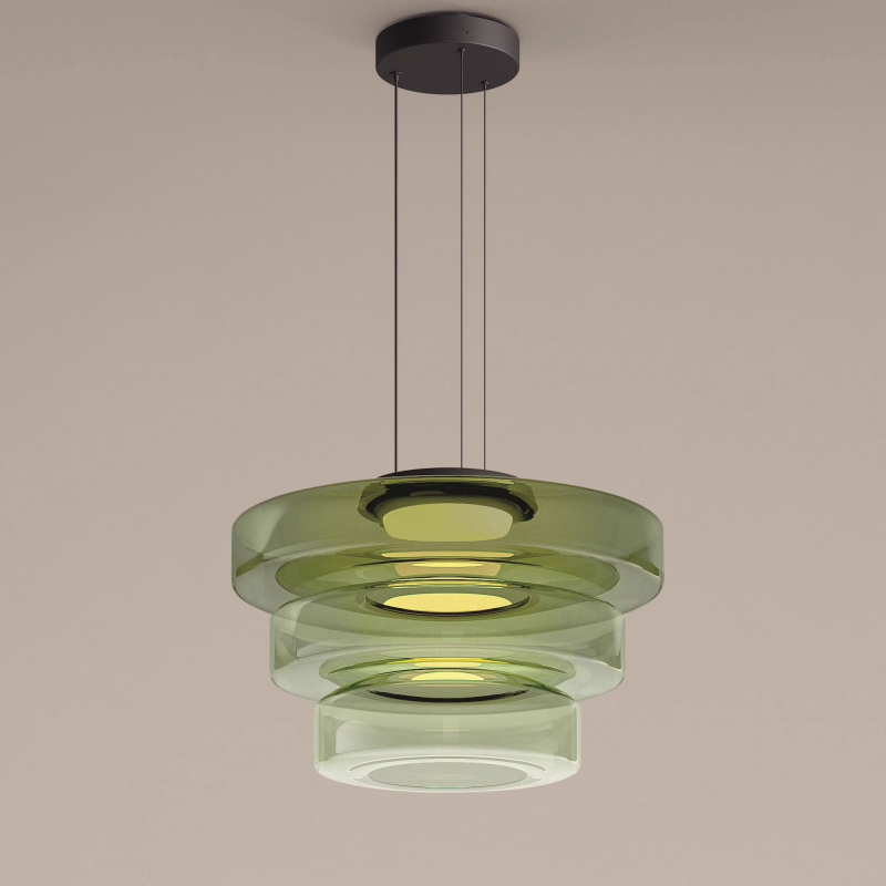 Tiered Glass Hanging Fixture 18 in Amber with Integrated LED for Island Kitchens Dining Areas Living Spaces Modern Minimalist Bauhaus-Inspir