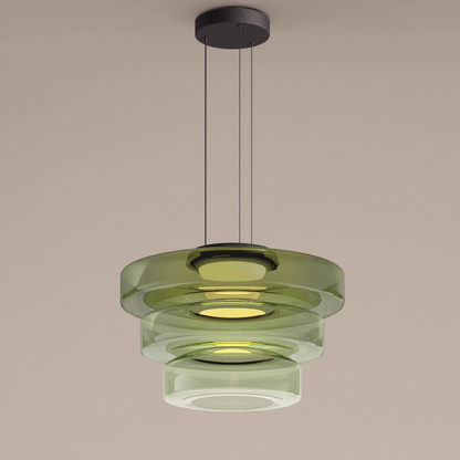 Geometric Tiered Glass Overhead Fixture 12W LED Ambient Lighting Dining Kitchen Island Adjustable Suspension Cord Architectural Style