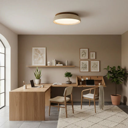 Flush Mount LED Overhead Light with Natural Stone & Wood Accents for Bedrooms, Hallways & Low Ceilings – Warm 3000K Glow, Scandinavian Minim