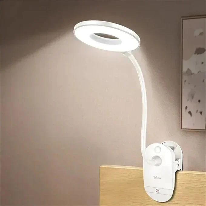 Clip-On LED Desk Light with Adjustable Gooseneck 18 Inch Touch Control Dimming USB Powered Task Lamp for Bedroom Office Study Portable Book