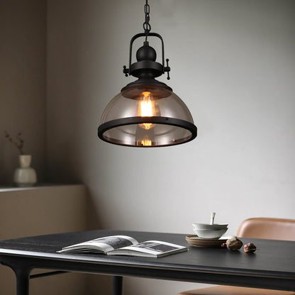 Glass Bowl Pendant Light Industrial Retro Style Hanging Ceiling Fixture Iron Frame E27 Socket for Dining Room Kitchen Island Living Room