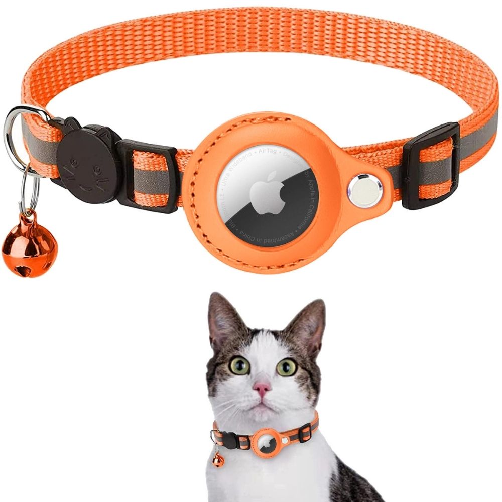 Adjustable Cat Collar with Reflective Stitching, Breakaway Buckle & Tracker Pocket for Indoor Outdoor Cats