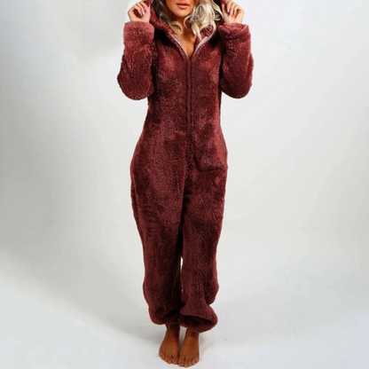 Women's Full-Zip Fleece Onesie Pajama – Plush Loungewear Jumpsuit for Winter Nights, Relaxed Fit Sleepwear for Cold Weather, Cozy Homewear