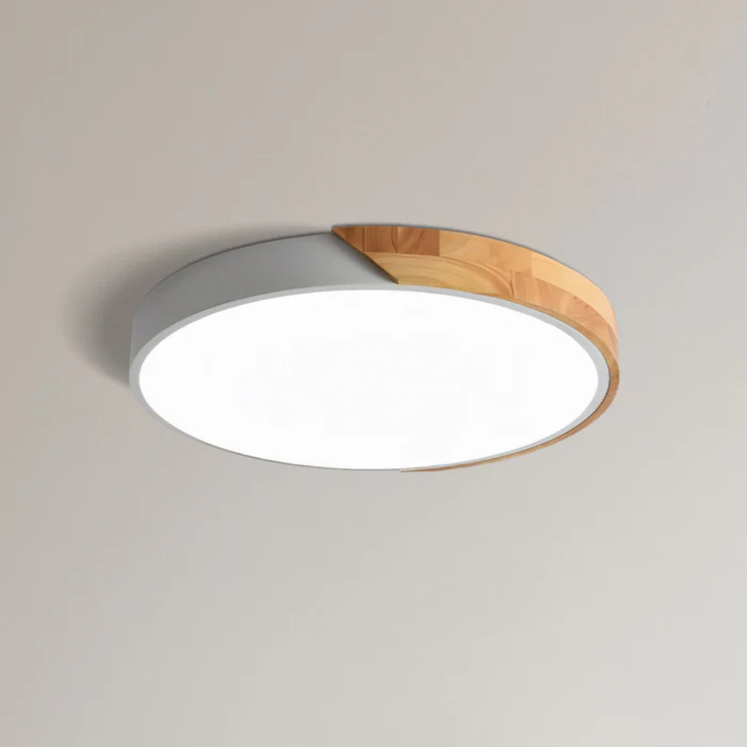 Round Wood & Acrylic LED Ceiling Light – Scandinavian Flush Mount for Bedroom, Living Room & Hallway