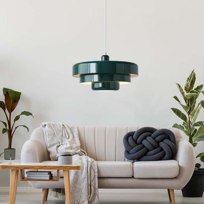 Round Metal Pendant Light 14-Inch Industrial Farmhouse Ceiling Fixture for Kitchen Island Dining Room Bedroom E26 Socket Green Orange