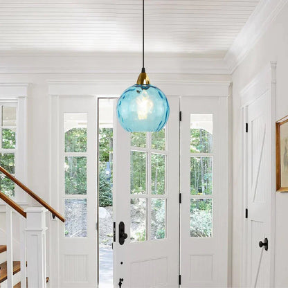 Textured Glass Globe Hanging Light 7.9 Inch Dining Room Island Fixture Adjustable Height Modern Sphere Pendant Minimalist Ceiling Lamp for K