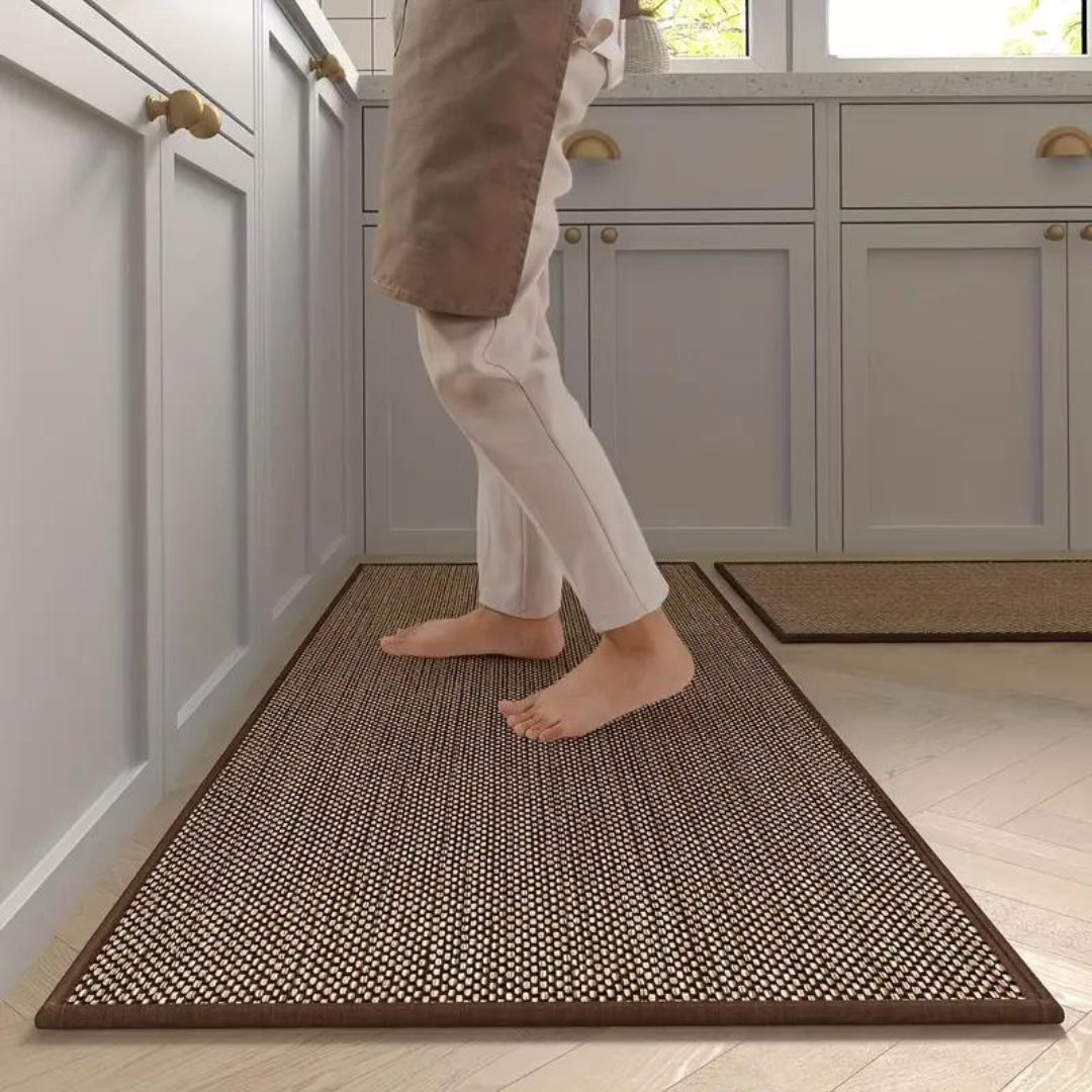 Anti-Fatigue Kitchen Runner Set 18×47 & 18×28 Inch Non-Slip Comfort Floor Mats Beige Cushioned Standing Pad for Sink Stove Cooking Area