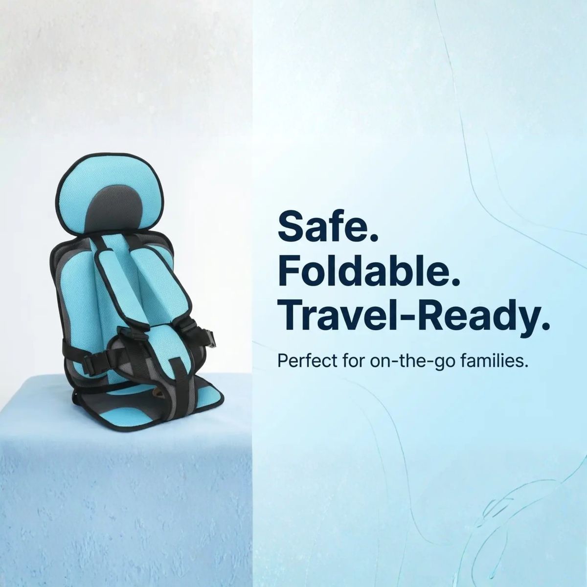 Collapsible Travel Booster Seat with 5-Point Harness for Kids 1-14 Years – Lightweight Car Safety Seat for Rideshares, Rentals & Family Trip