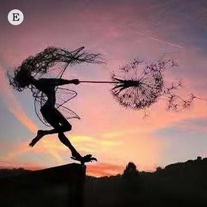 Metal Fairy Garden Stake with Dandelion Silhouette – Whimsical Outdoor Yard Art, Weather-Resistant Lawn Ornament for Flower Beds & Walkways