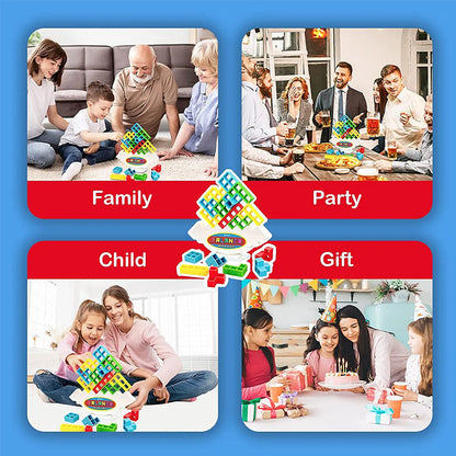 Wooden Stacking Tower Game for Kids - Tumbling Block Balance Challenge with Colorful Tetris Shapes for Toddlers & Children Ages 3+