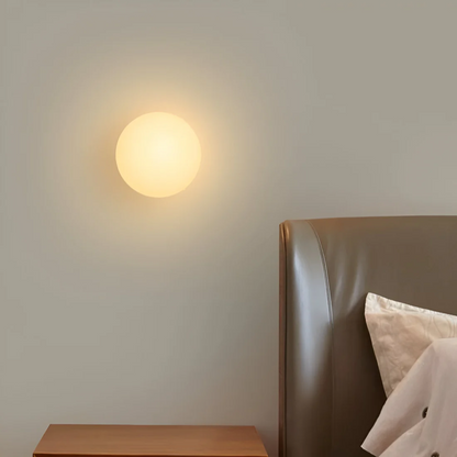 Glass Wall Sconce with Warm LED Light – Round Modern Minimalist Globe Fixture for Bedroom, Living Room, Kitchen & Hallway Lighting