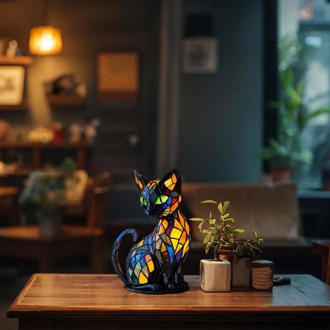 Handcrafted Cat Table Lamp with Warm Glow for Bedroom Nightstand Decor | Whimsical Feline Accent Light for Cat Lovers