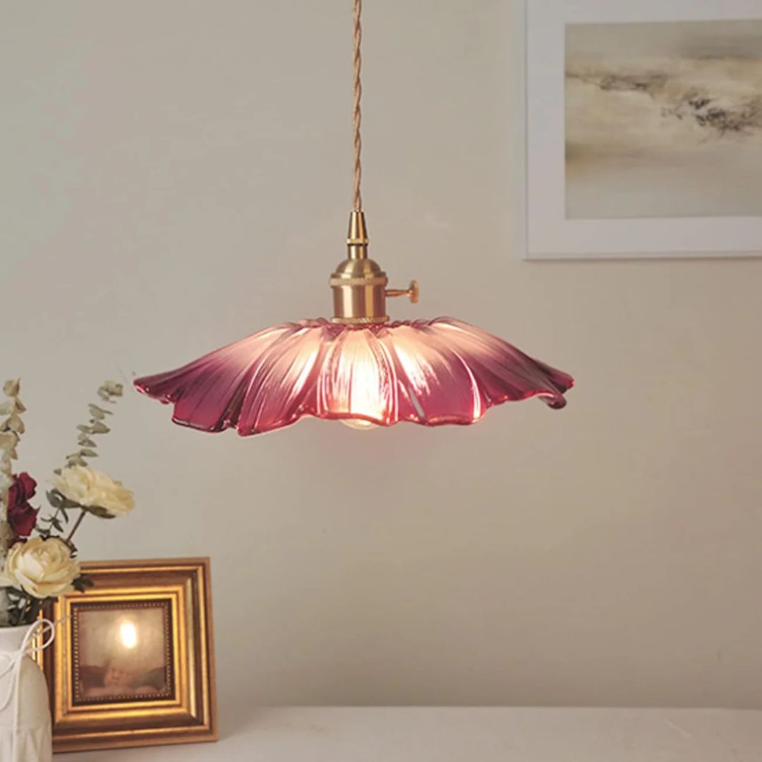 Fluted Glass Hanging Light 11-Inch Shade Burgundy Adjustable Drop Cord E27 Socket for Kitchen Island Dining Area Hallway Above Table Counter