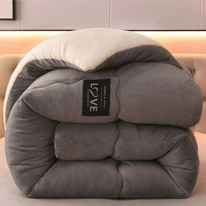 Double-Layer Flannel Fleece Winter Comforter with Wool Fill – Extra Warm Quilted Bedding for Cold Nights, Twin Full Queen King