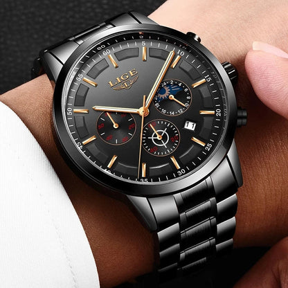 Men's Stainless Steel Watch with Date Display & Mineral Crystal Face