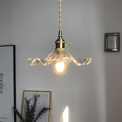 Floral Glass Hanging Fixture with Integrated LED for Dining Rooms & Bedrooms | Overhead Ambient Illumination | Modern Botanical Silhouette C