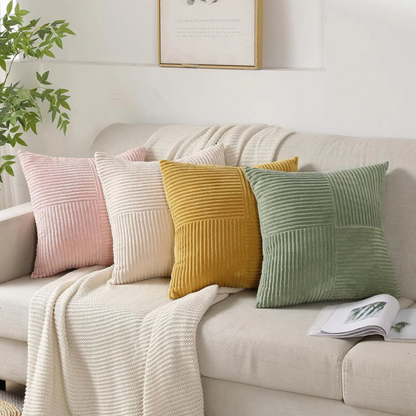 Textured Plush Throw Pillow Cover 18x18 Inch Gray Ribbed Velvet Square Cushion Sham for Couch Bed Living Room Soft Decorative Accent Hidden