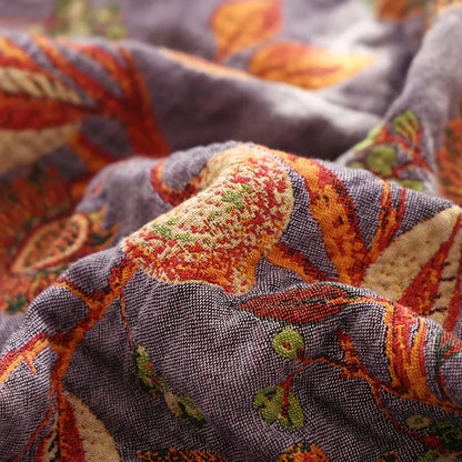 Reversible Cotton Throw Blanket with Floral Jacquard Weave & Tassel Trim for Sofa, Bed, Couch | All-Season Lightweight Decorative Blanket