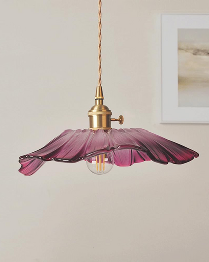 Glass Pendant Light with Brass Socket and Organic Petal Shape for Dining Room and Living Space
