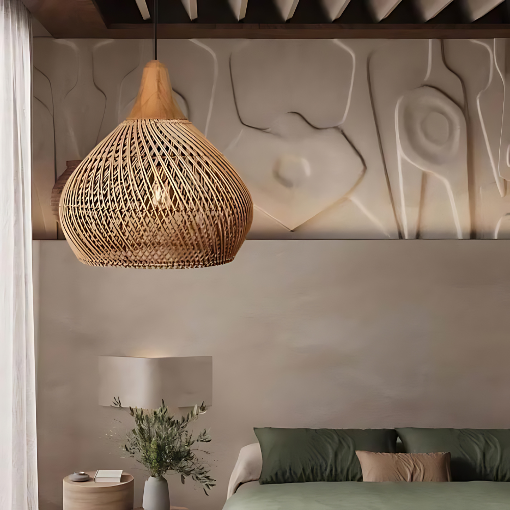 Woven Wicker Ceiling Light 20 in Natural Fiber Shade for Kitchen Island Dining Room Overhead Boho Farmhouse Organic Texture Rope Hanging Fix