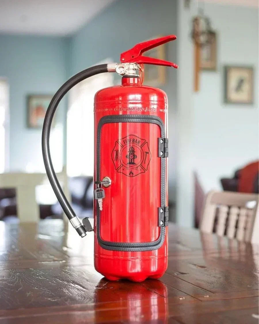 Disguised Fire Extinguisher Liquor Cabinet for Man Cave & Home Bar | Hidden Bottle Storage Container with Accessories